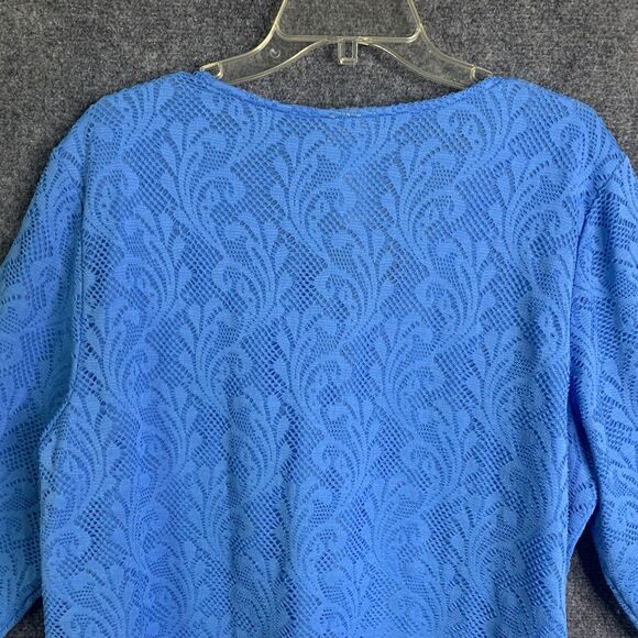 Ruby Road NWT Blue Lace Top Plus Size 1X Texture Lace 3/4 Sleeve Pullover V-Neck - Picture 8 of 10